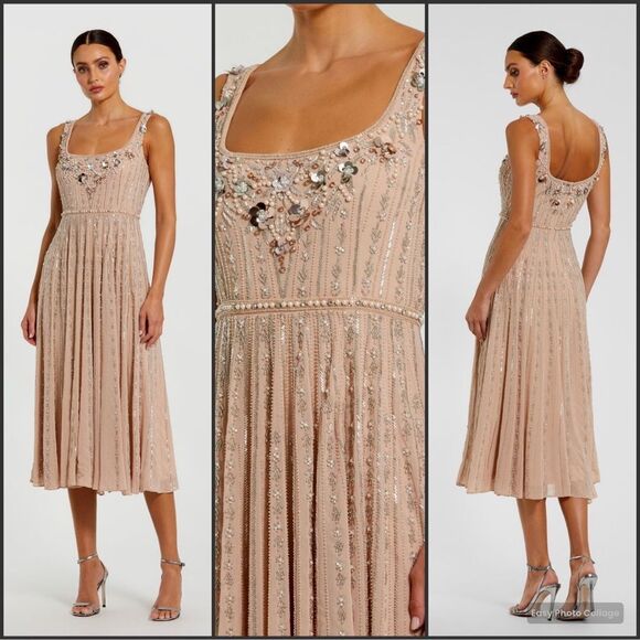 MAC DUGGAL 94155 Pink Sleeveless Scoop Neck Embellished Midi Dress - Picture 1 of 12